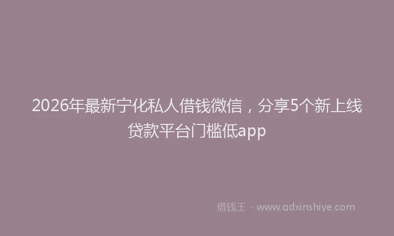 2026年最新宁化私人借钱微信，分享5个新上线贷款平台门槛低app