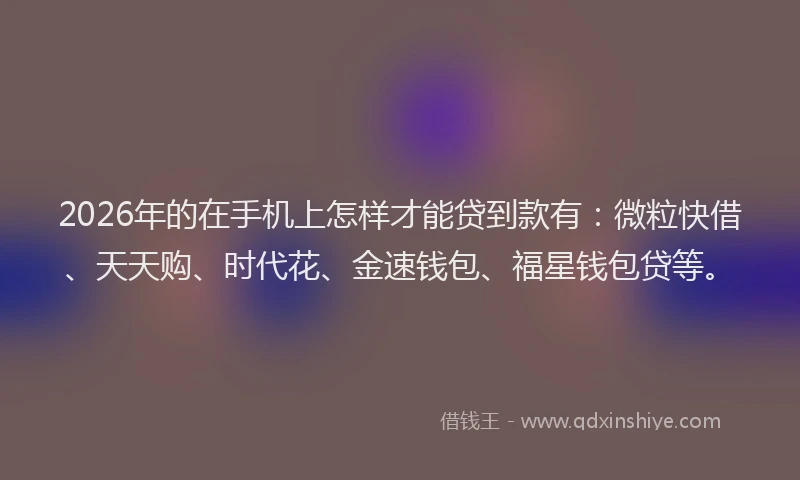 2026年的在手机上怎样才能贷到款有:微粒快借、天天购、时代花、金速钱包、福星钱包贷等。