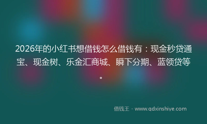 2026年的小红书想借钱怎么借钱有：现金秒贷通宝、现金树、乐金汇商城、瞬下分期、蓝领贷等。