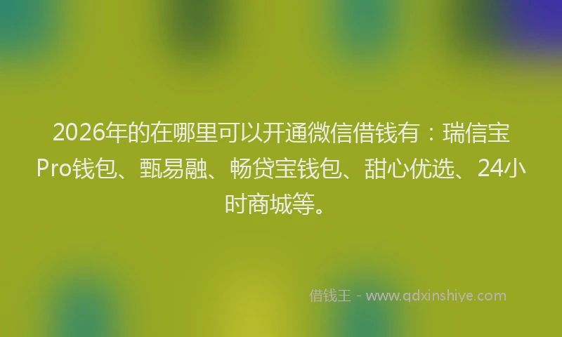 2026年的在哪里可以开通微信借钱有：瑞信宝Pro钱包、甄易融、畅贷宝钱包、甜心优选、24小时商城等。