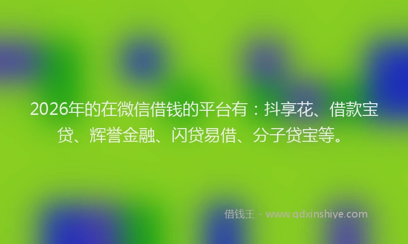 2026年的在微信借钱的平台有：抖享花、借款宝贷、辉誉金融、闪贷易借、分子贷宝等。