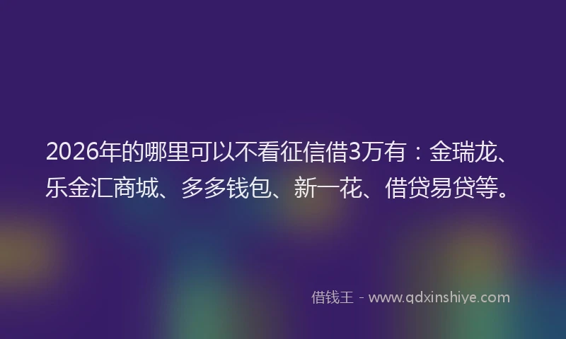 2026年的哪里可以不看征信借3万有：金瑞龙、乐金汇商城、多多钱包、新一花、借贷易贷等。