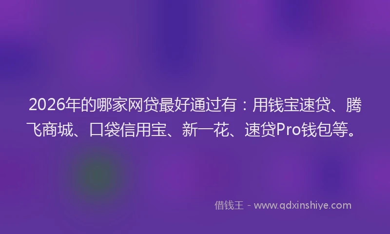 2026年的哪家网贷最好通过有：用钱宝速贷、腾飞商城、口袋信用宝、新一花、速贷Pro钱包等。