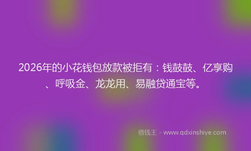 2026年的小花钱包放款被拒有：钱鼓鼓、亿享购、呼吸金、龙龙用、易融贷通宝等。