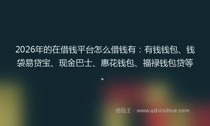 2026年的在借钱平台怎么借钱有:有钱钱包、钱袋易贷宝、现金巴士、惠花钱包、福禄钱包贷等。