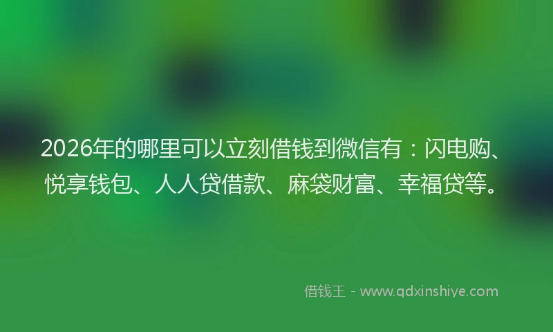 2026年的哪里可以立刻借钱到微信有:闪电购、悦享钱包、人人贷借款、麻袋财富、幸福贷等。