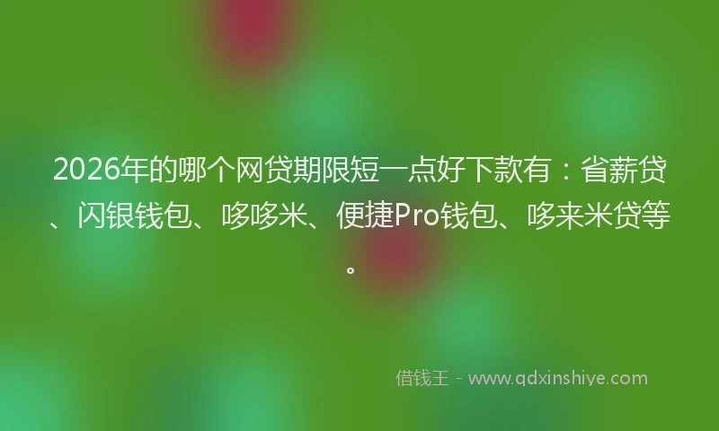 2026年的哪个网贷期限短一点好下款有:省薪贷、闪银钱包、哆哆米、便捷Pro钱包、哆来米贷等。