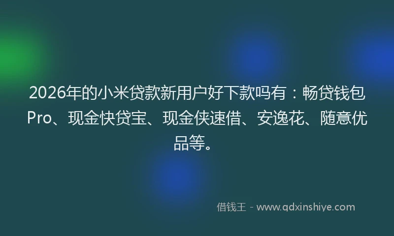 2026年的小米贷款新用户好下款吗有：畅贷钱包Pro、现金快贷宝、现金侠速借、安逸花、随意优品等。