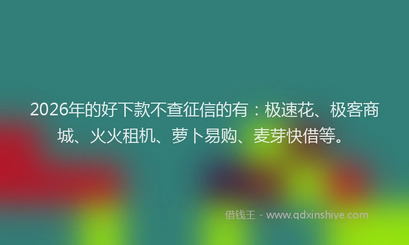 2026年的好下款不查征信的有：极速花、极客商城、火火租机、萝卜易购、麦芽快借等。