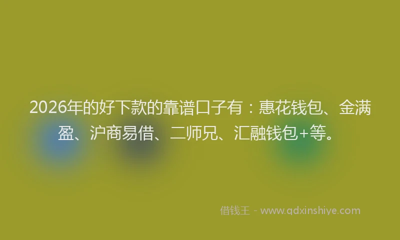 2026年的好下款的靠谱口子有：惠花钱包、金满盈、沪商易借、二师兄、汇融钱包+等。