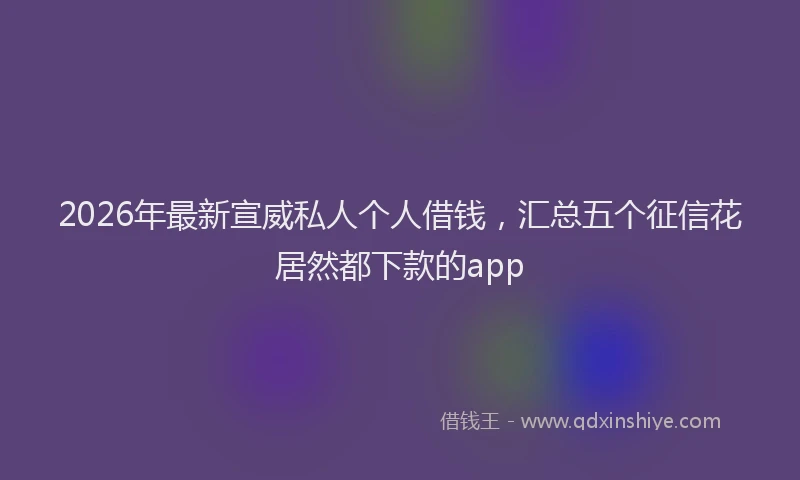 2026年最新宣威私人个人借钱，汇总五个征信花居然都下款的app