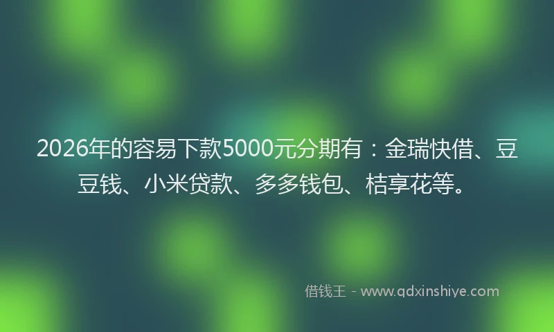 2026年的容易下款5000元分期有：金瑞快借、豆豆钱、小米贷款、多多钱包、桔享花等。