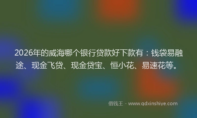 2026年的威海哪个银行贷款好下款有：钱袋易融途、现金飞贷、现金贷宝、恒小花、易速花等。