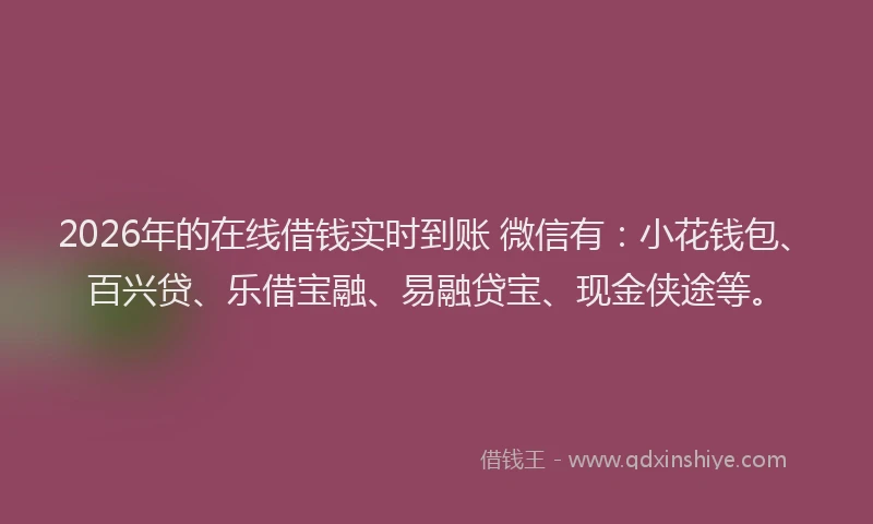 2026年的在线借钱实时到账 微信有:小花钱包、百兴贷、乐借宝融、易融贷宝、现金侠途等。