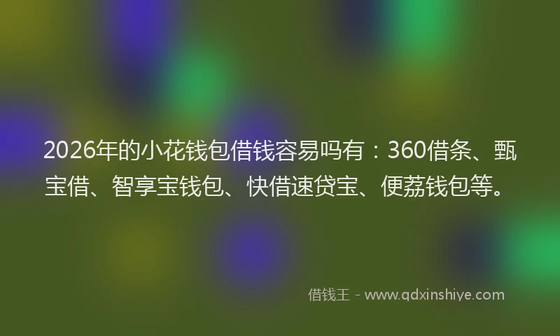 2026年的小花钱包借钱容易吗有：360借条、甄宝借、智享宝钱包、快借速贷宝、便荔钱包等。