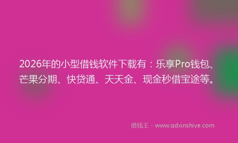 2026年的小型借钱软件下载有：乐享Pro钱包、芒果分期、快贷通、天天金、现金秒借宝途等。