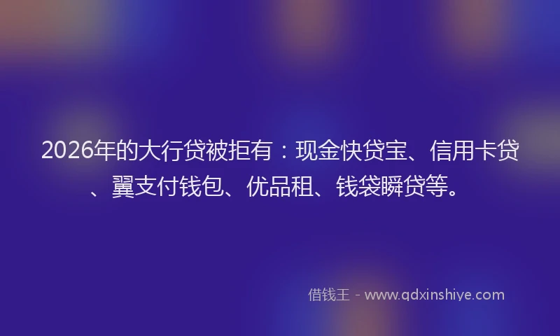 2026年的大行贷被拒有：现金快贷宝、信用卡贷、翼支付钱包、优品租、钱袋瞬贷等。
