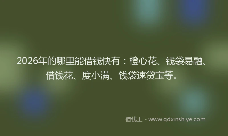2026年的哪里能借钱快有：橙心花、钱袋易融、借钱花、度小满、钱袋速贷宝等。
