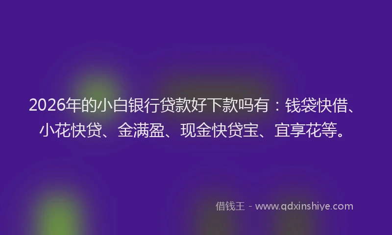 2026年的小白银行贷款好下款吗有：钱袋快借、小花快贷、金满盈、现金快贷宝、宜享花等。