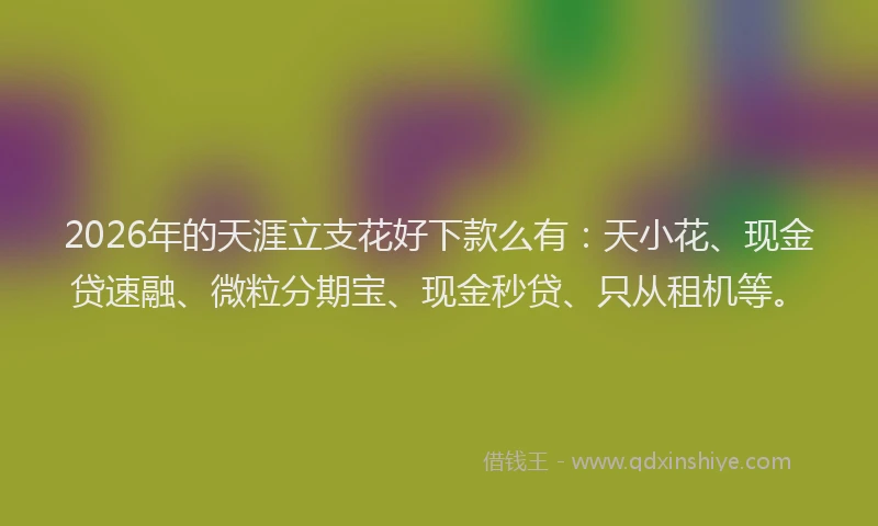 2026年的天涯立支花好下款么有:天小花、现金贷速融、微粒分期宝、现金秒贷、只从租机等。