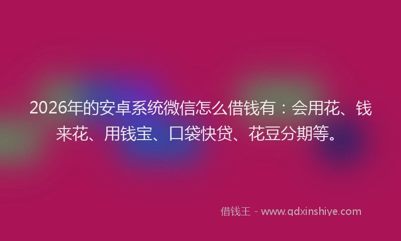 2026年的安卓系统微信怎么借钱有：会用花、钱来花、用钱宝、口袋快贷、花豆分期等。