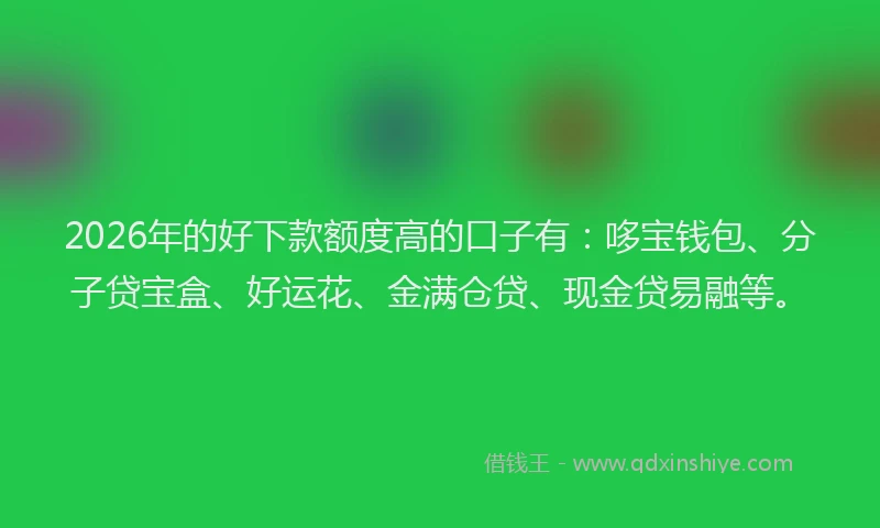 2026年的好下款额度高的口子有：哆宝钱包、分子贷宝盒、好运花、金满仓贷、现金贷易融等。