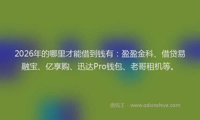2026年的哪里才能借到钱有:盈盈金科、借贷易融宝、亿享购、迅达Pro钱包、老哥租机等。