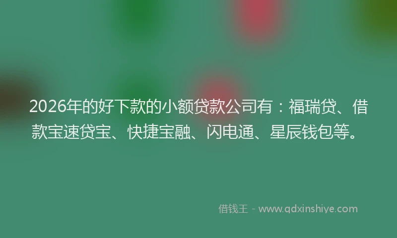2026年的好下款的小额贷款公司有：福瑞贷、借款宝速贷宝、快捷宝融、闪电通、星辰钱包等。