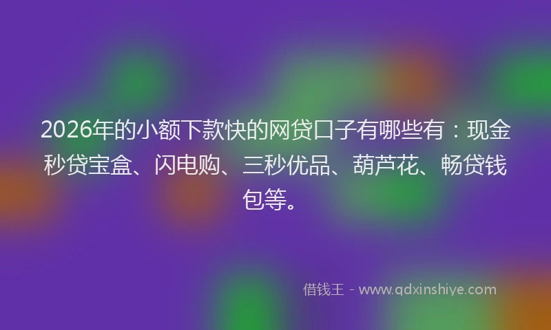 2026年的小额下款快的网贷口子有哪些有：现金秒贷宝盒、闪电购、三秒优品、葫芦花、畅贷钱包等。