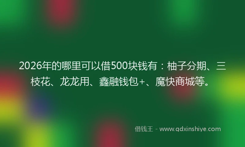 2026年的哪里可以借500块钱有：柚子分期、三枝花、龙龙用、鑫融钱包+、魔快商城等。