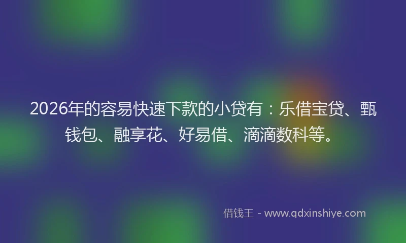 2026年的容易快速下款的小贷有：乐借宝贷、甄钱包、融享花、好易借、滴滴数科等。