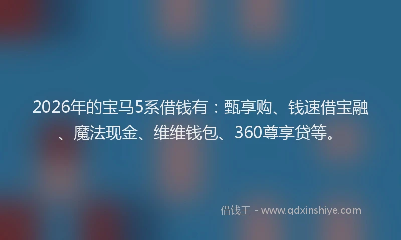 2026年的宝马5系借钱有：甄享购、钱速借宝融、魔法现金、维维钱包、360尊享贷等。