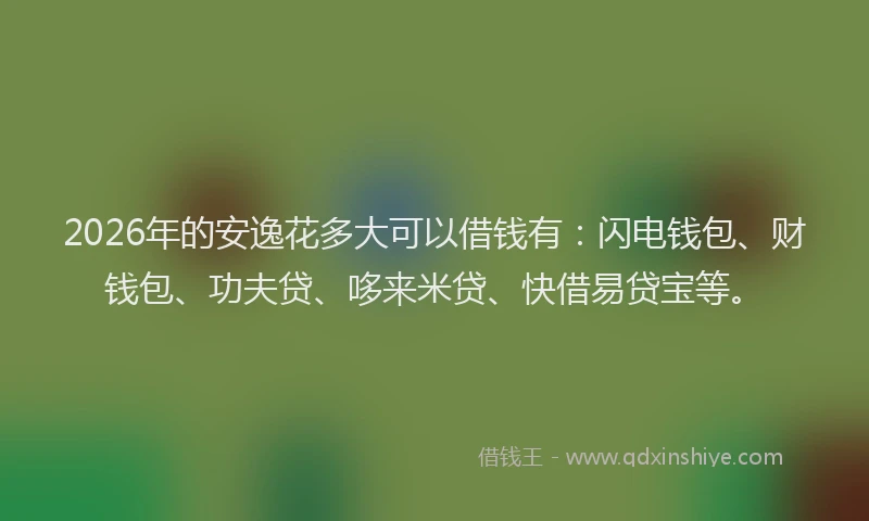 2026年的安逸花多大可以借钱有：闪电钱包、财钱包、功夫贷、哆来米贷、快借易贷宝等。