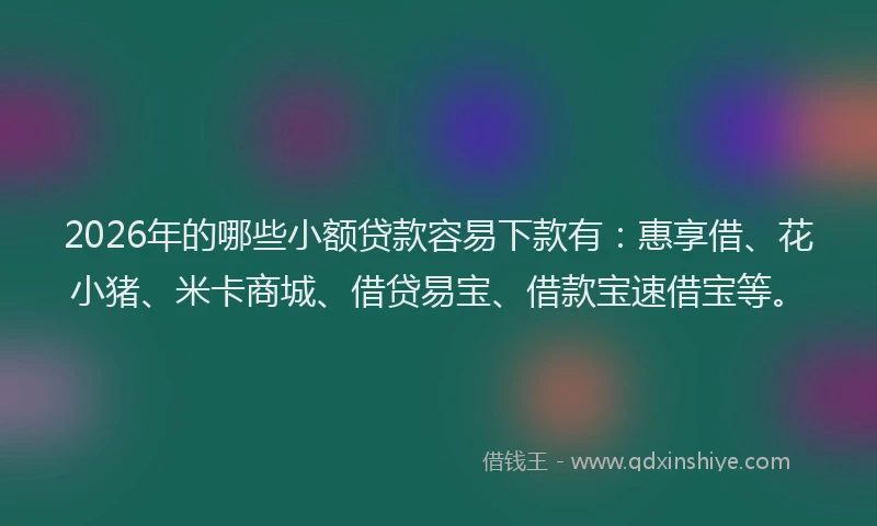 2026年的哪些小额贷款容易下款有:惠享借、花小猪、米卡商城、借贷易宝、借款宝速借宝等。