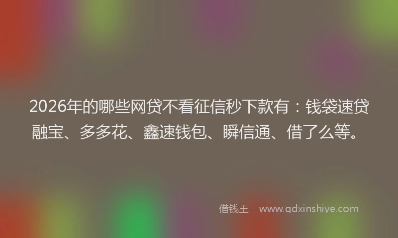 2026年的哪些网贷不看征信秒下款有：钱袋速贷融宝、多多花、鑫速钱包、瞬信通、借了么等。