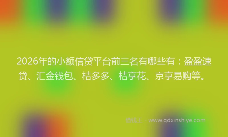 2026年的小额信贷平台前三名有哪些有：盈盈速贷、汇金钱包、桔多多、桔享花、京享易购等。
