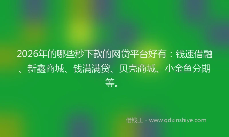 2026年的哪些秒下款的网贷平台好有：钱速借融、新鑫商城、钱满满贷、贝壳商城、小金鱼分期等。
