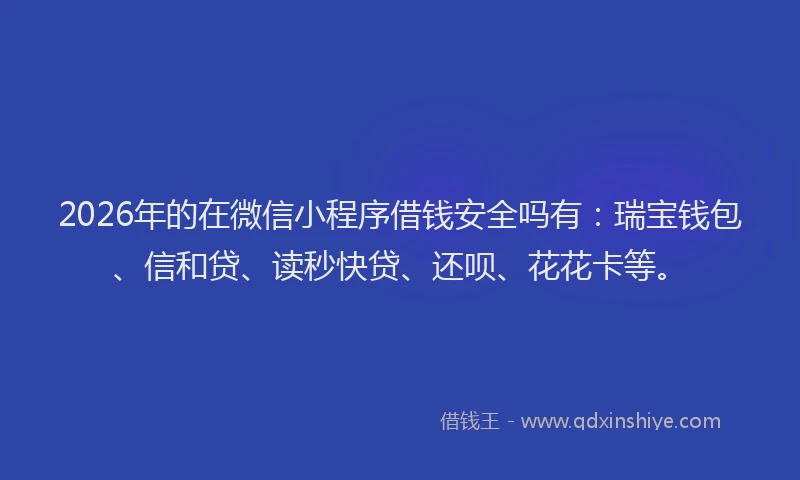 2026年的在微信小程序借钱安全吗有:瑞宝钱包、信和贷、读秒快贷、还呗、花花卡等。