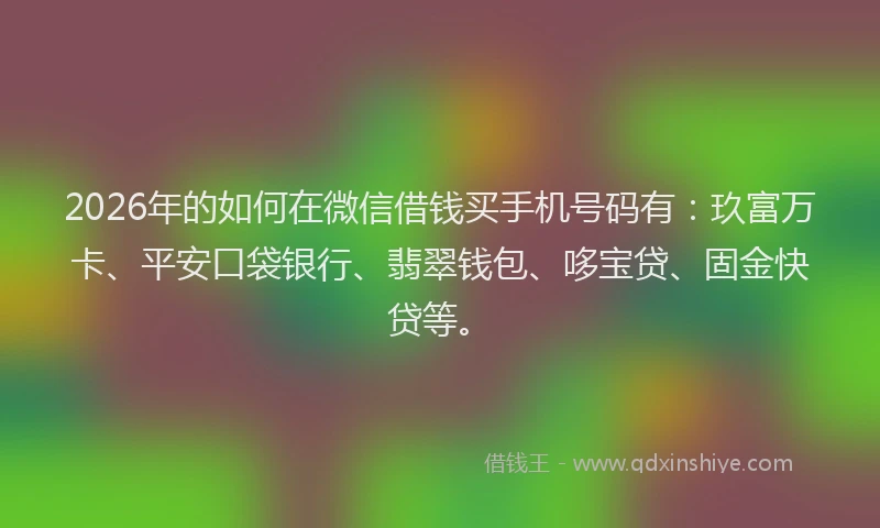 2026年的如何在微信借钱买手机号码有：玖富万卡、平安口袋银行、翡翠钱包、哆宝贷、固金快贷等。