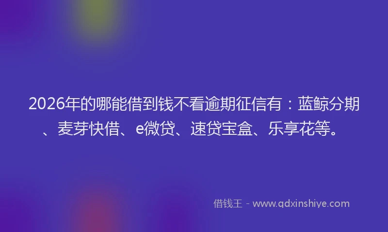 2026年的哪能借到钱不看逾期征信有:蓝鲸分期、麦芽快借、e微贷、速贷宝盒、乐享花等。