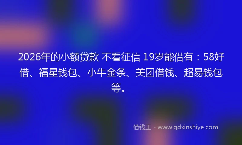 2026年的小额贷款 不看征信 19岁能借有：58好借、福星钱包、小牛金条、美团借钱、超易钱包等。