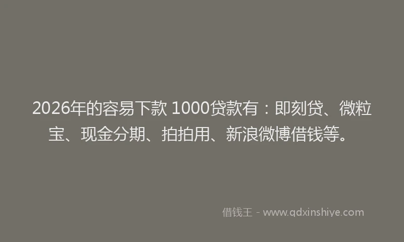 2026年的容易下款 1000贷款有：即刻贷、微粒宝、现金分期、拍拍用、新浪微博借钱等。