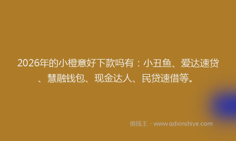 2026年的小橙意好下款吗有：小丑鱼、爱达速贷、慧融钱包、现金达人、民贷速借等。
