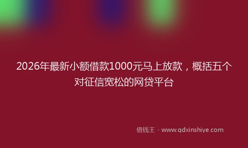 2026年最新小额借款1000元马上放款，概括五个对征信宽松的网贷平台