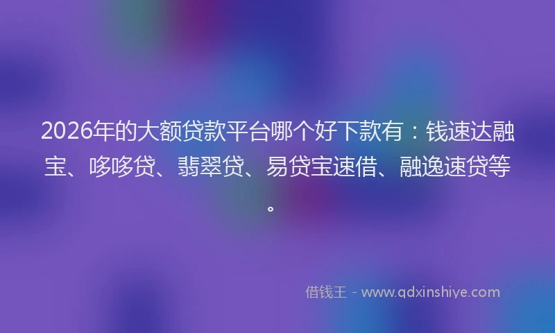 2026年的大额贷款平台哪个好下款有：钱速达融宝、哆哆贷、翡翠贷、易贷宝速借、融逸速贷等。