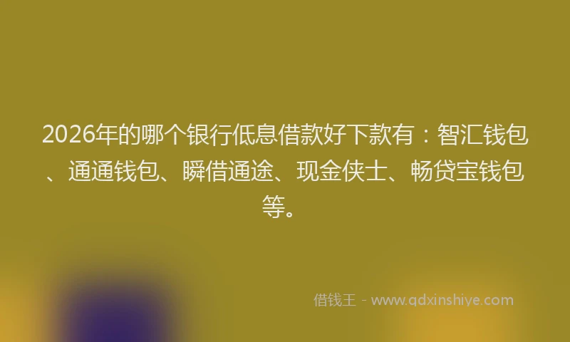 2026年的哪个银行低息借款好下款有：智汇钱包、通通钱包、瞬借通途、现金侠士、畅贷宝钱包等。