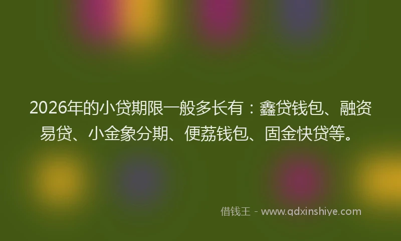 2026年的小贷期限一般多长有：鑫贷钱包、融资易贷、小金象分期、便荔钱包、固金快贷等。