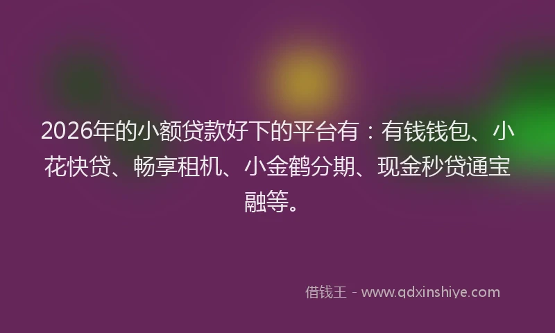 2026年的小额贷款好下的平台有：有钱钱包、小花快贷、畅享租机、小金鹤分期、现金秒贷通宝融等。