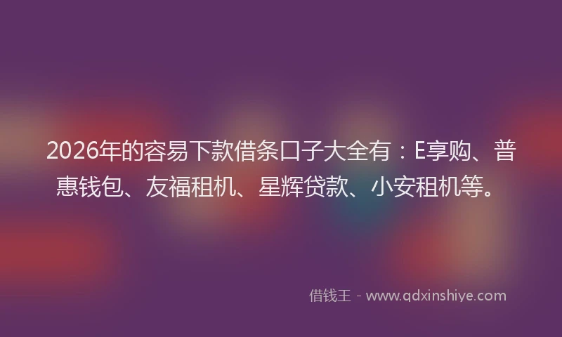 2026年的容易下款借条口子大全有：E享购、普惠钱包、友福租机、星辉贷款、小安租机等。