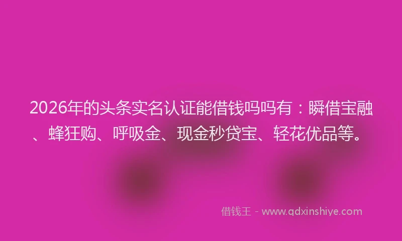 2026年的头条实名认证能借钱吗吗有：瞬借宝融、蜂狂购、呼吸金、现金秒贷宝、轻花优品等。